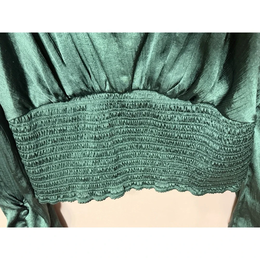 Free People Santiago Cropped Blouse Women's Small  Emerald Green
